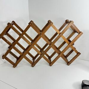 Vtg Large Wine Rack Accordion Holds 14 Bottles Folding Wood Stand Expanding
